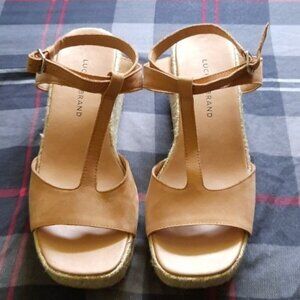 Lucky Brand Valki Suede Leather Dusty Sand Strappy Espadrille Sandals Size 10